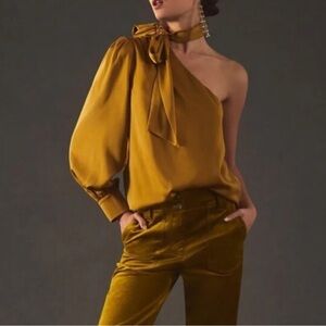 One-Shoulder Satin Top in Golden Yellow